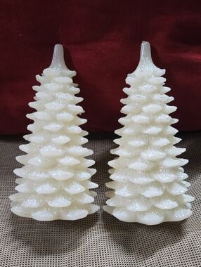 Glittered White Pine Trees Holiday - Battery Powered